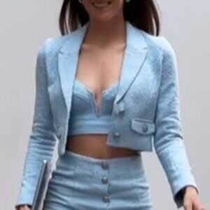 Ladaire Alexa & Lana Cashmere Blue Tweed Bustier & Shorts Set Size S NEW